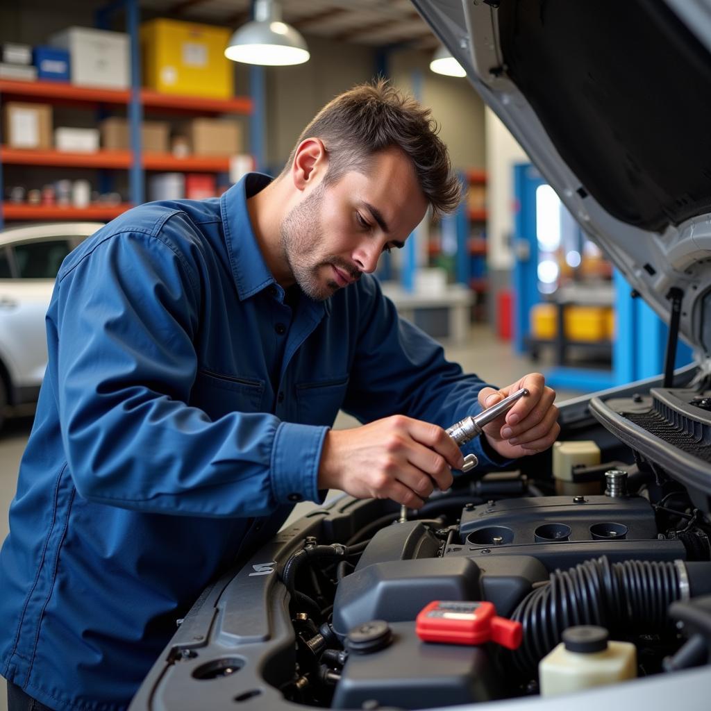 ASE Certified Mechanic working on a car engine in Eden Prairie, MN