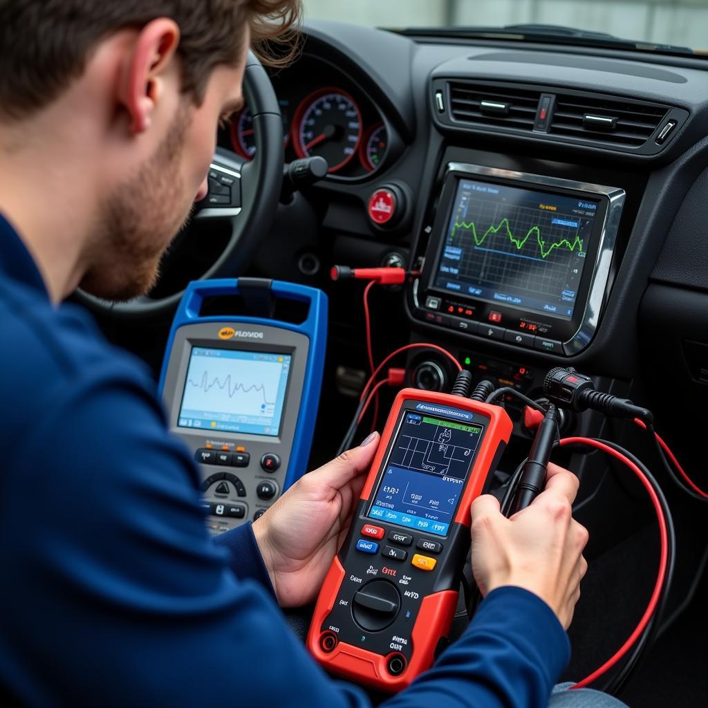 Auto Service Electric Diagnostic Tools in Use