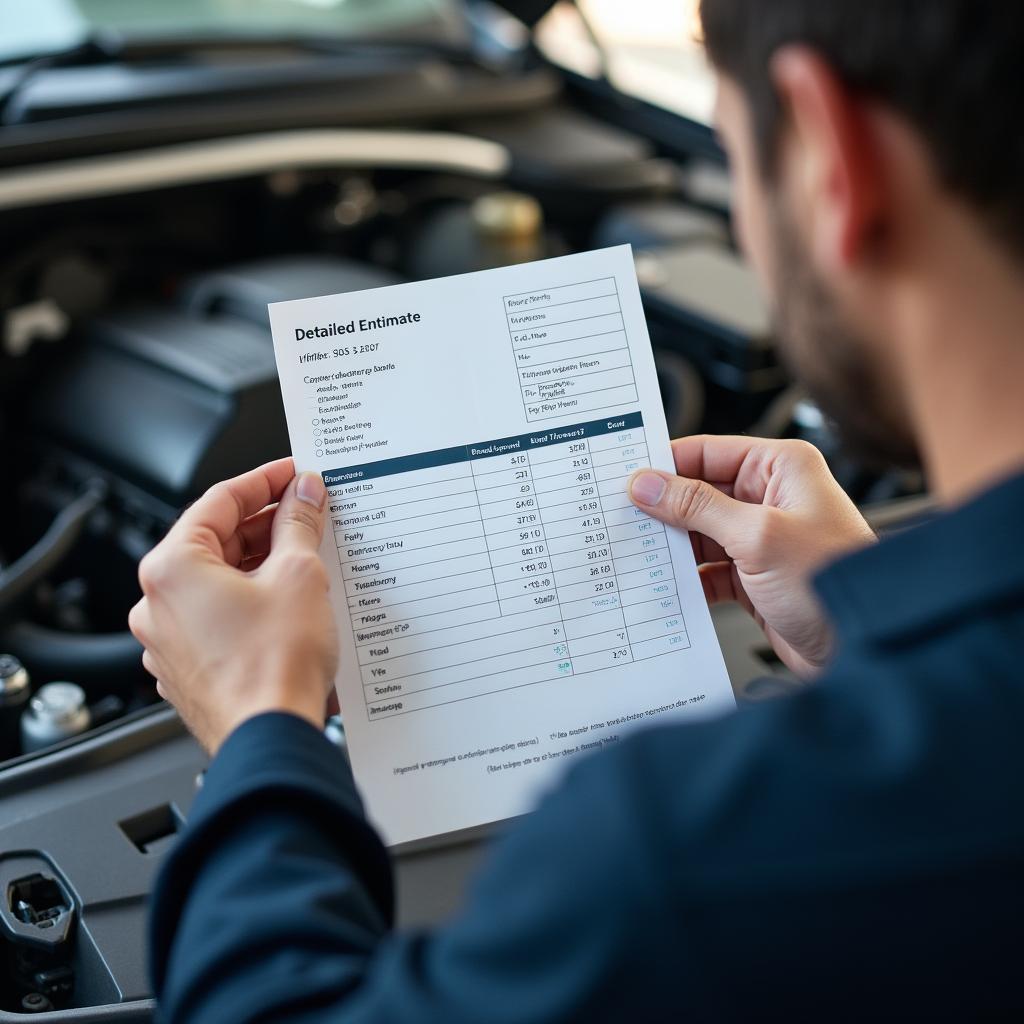 Reviewing a detailed auto service estimate