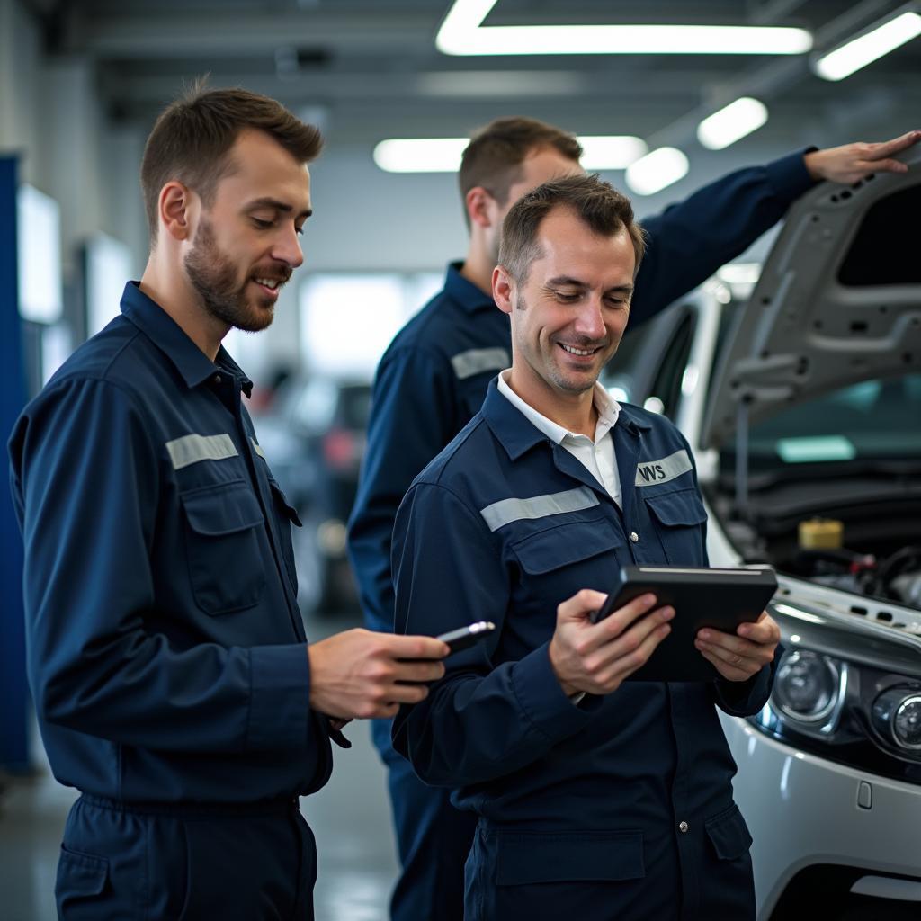 Expert Mechanics Conducting Vehicle Inspection in Garching