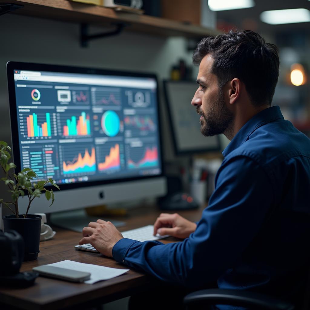 Service Manager Reviewing Data Analytics on Computer