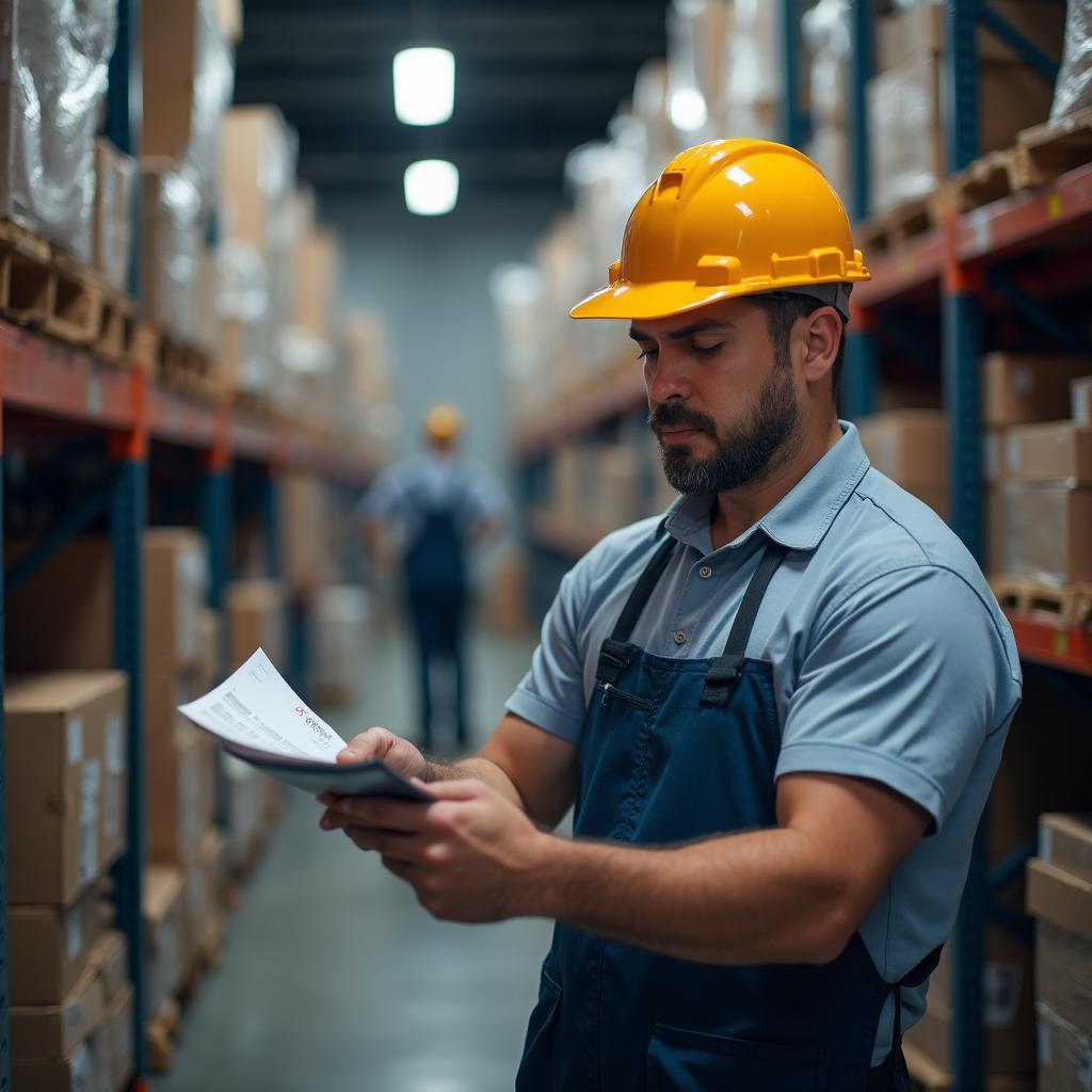 Auto Service Manager Inspecting Inventory