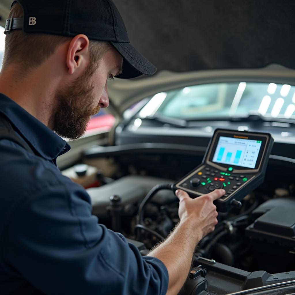 Auto service mechanic in Brooks, OR diagnosing a car problem