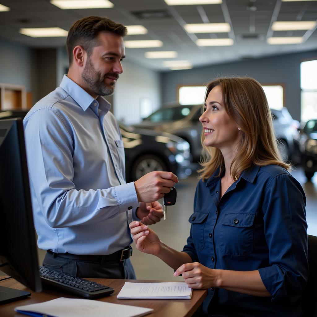 Service advisor discussing car repair with customer in Medical Lake