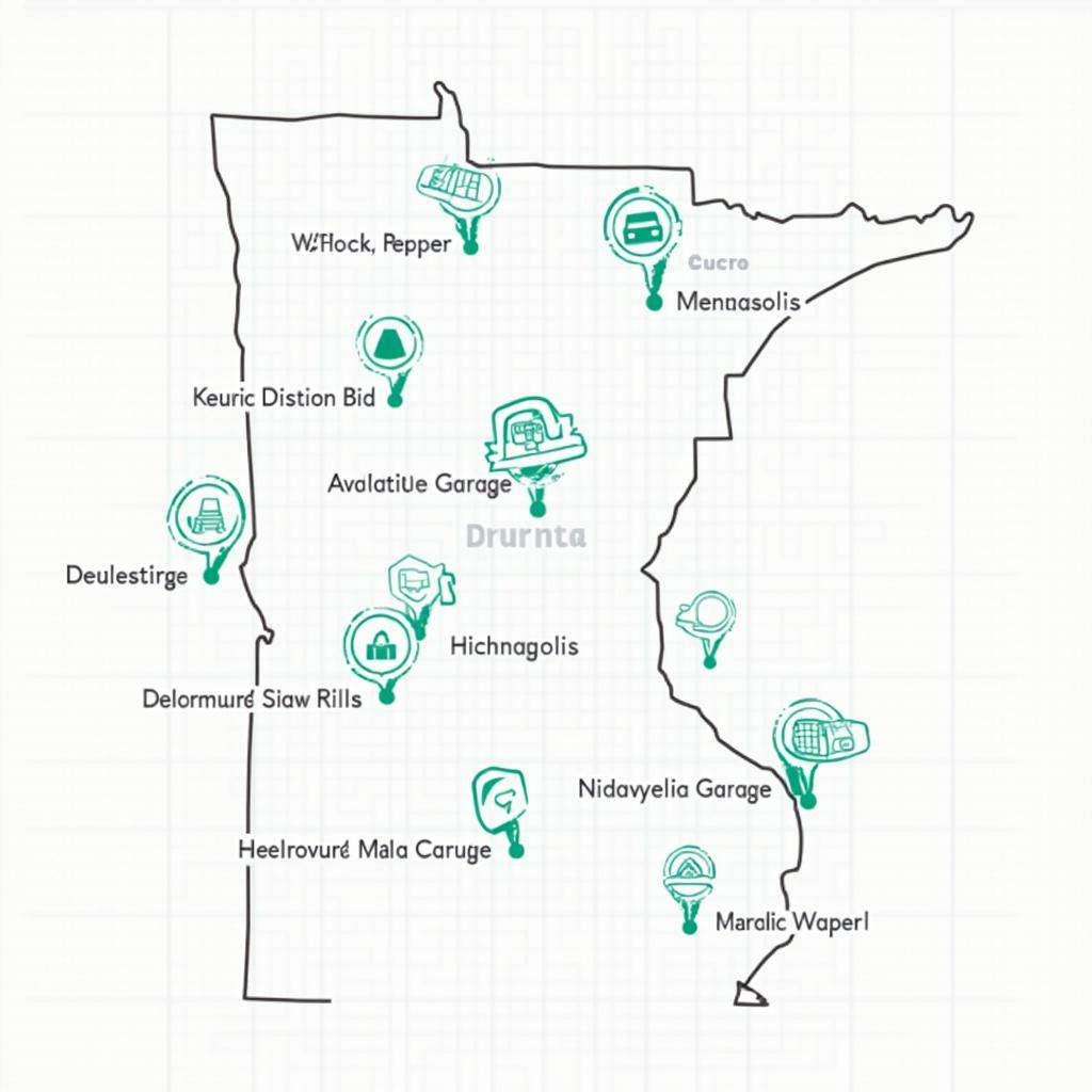 Map with locations of various auto service providers in and around Minneapolis