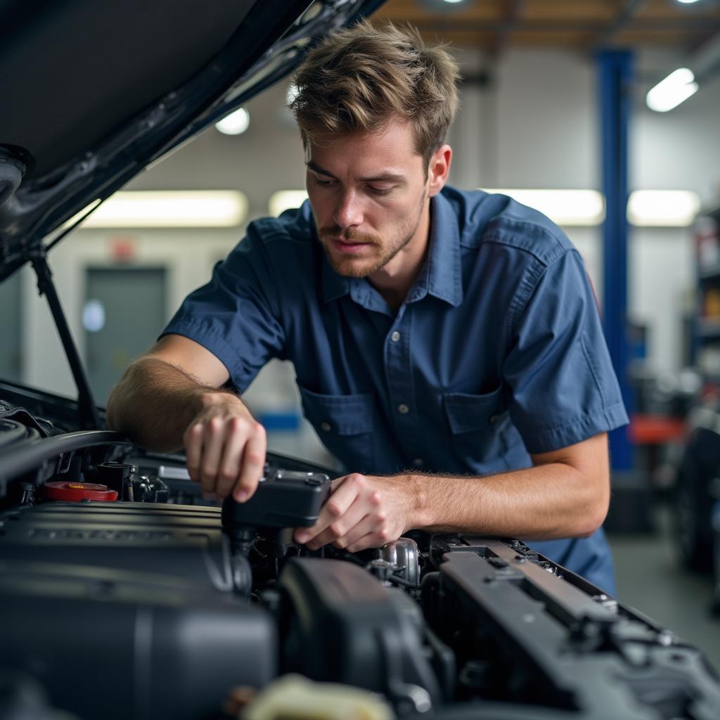 Mechanic inspecting a car engine in Temecula