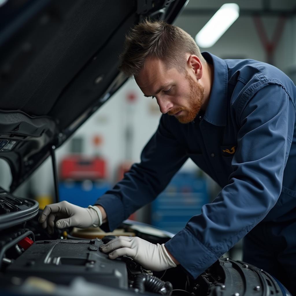 Experienced Mechanic in Padova working on a car engine