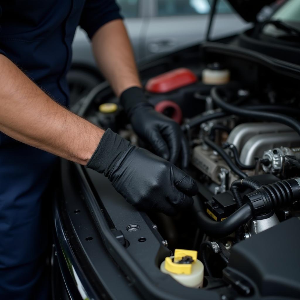 Skilled technician repairing a car engine