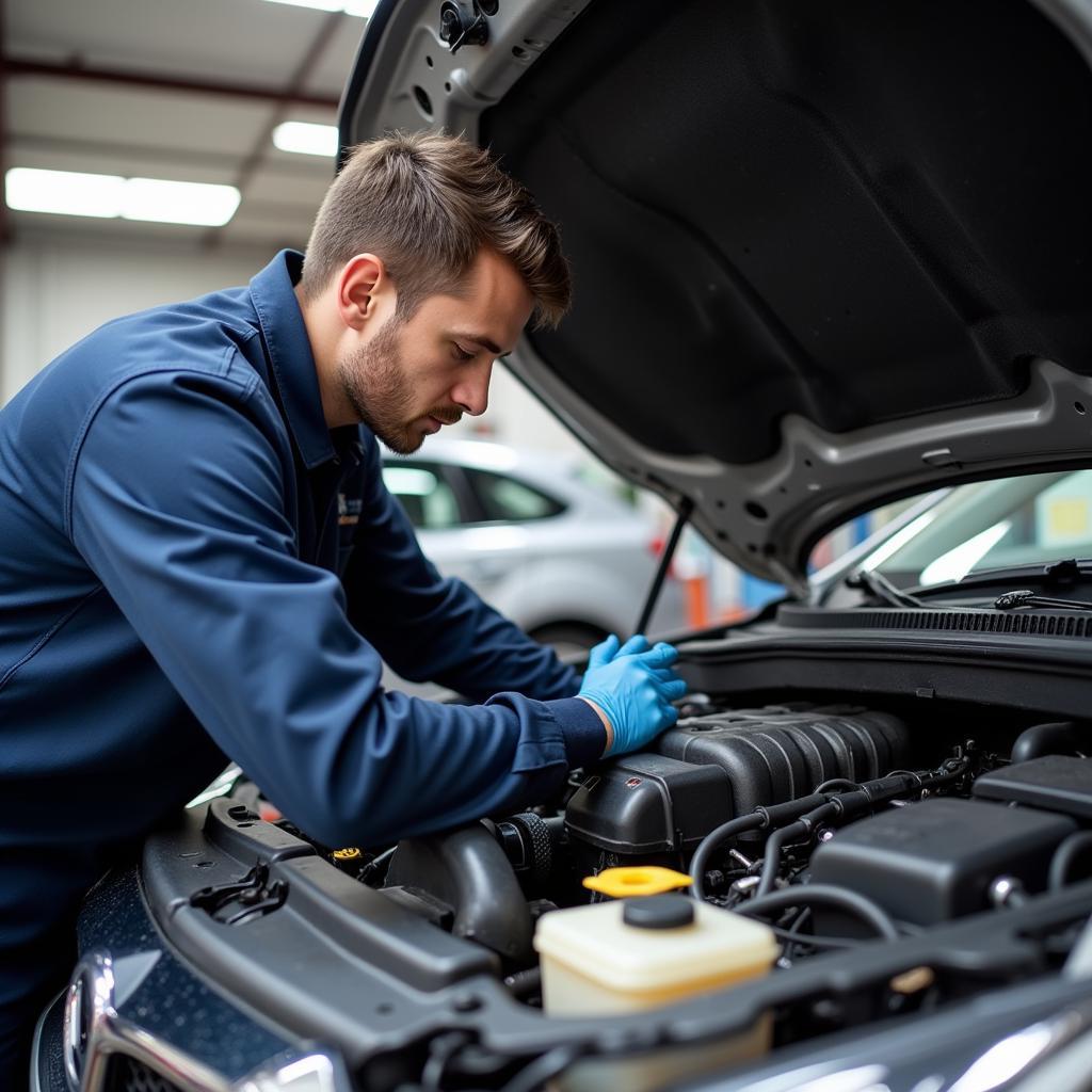 Mechanic Inspecting a Car in Roanoke