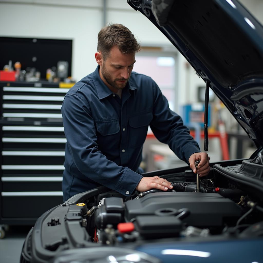 Mechanic working on a car in a repair shop in 96701