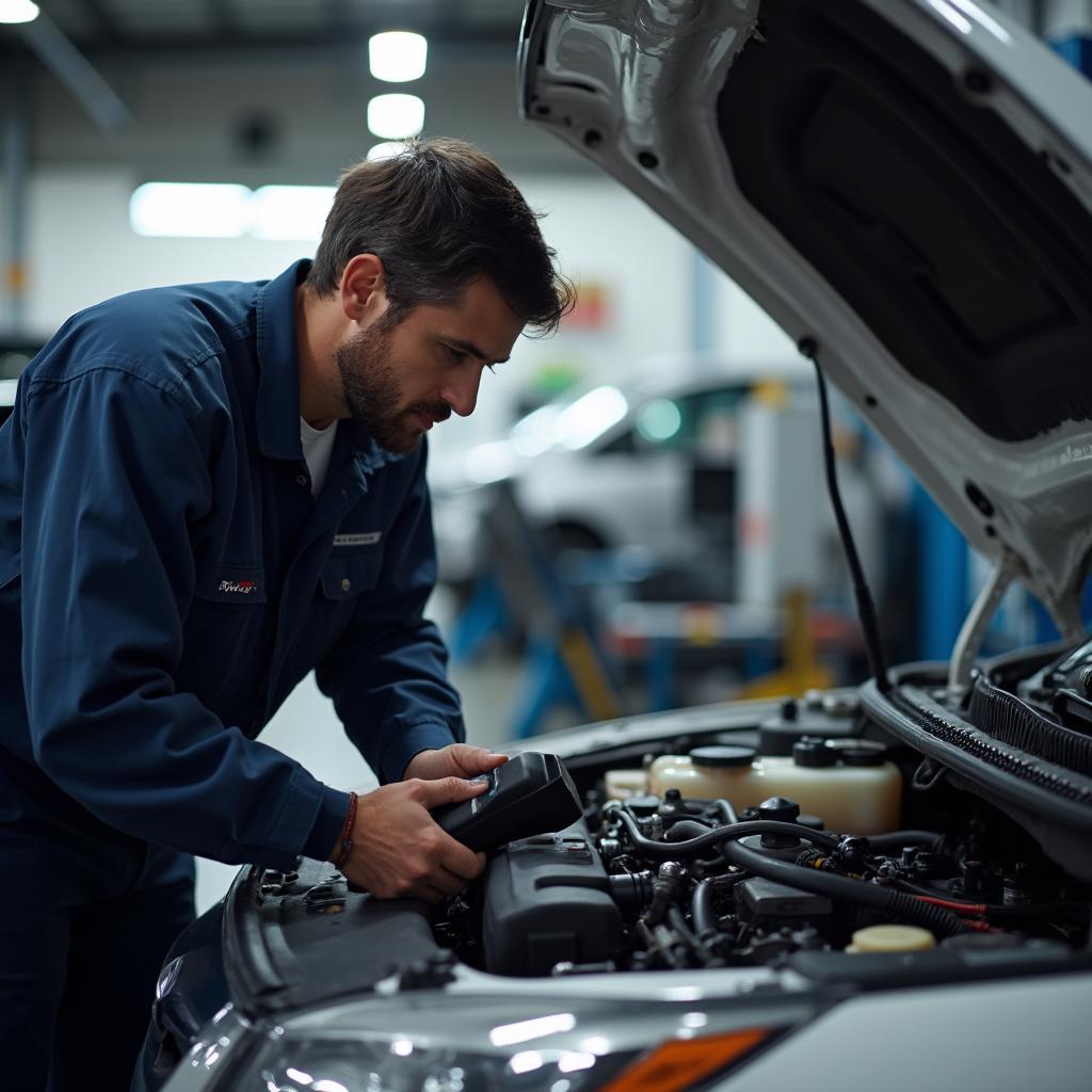 Mechanic Performing Engine Diagnostics in NJ Auto Service Shop