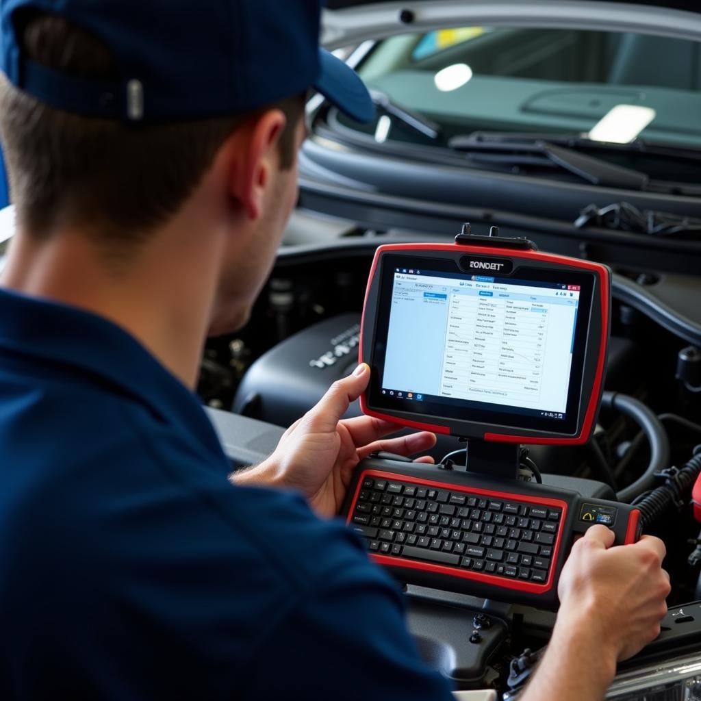 Skilled auto service technician using diagnostic equipment in Toms River