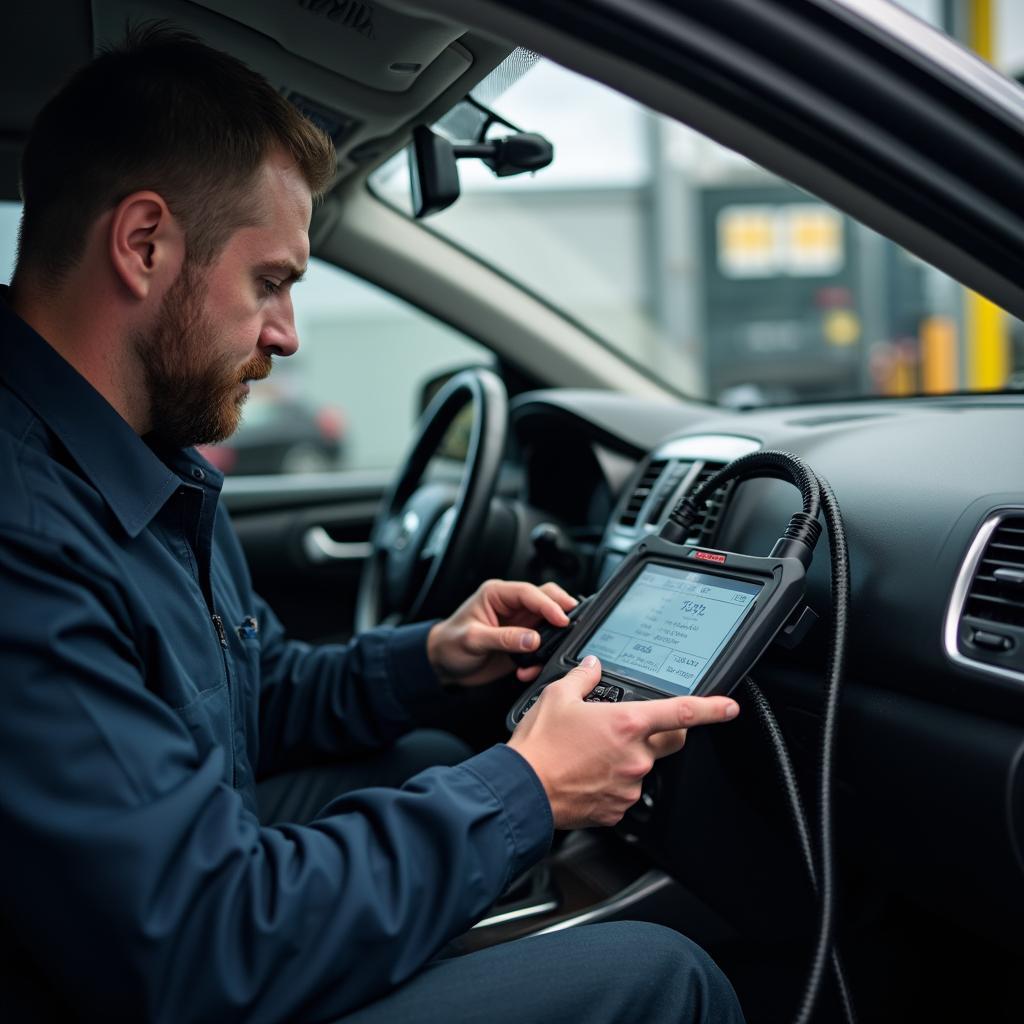 Auto Service Technician Diagnosing Car Problem