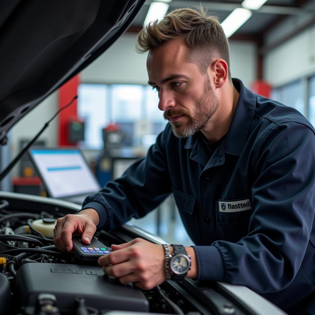 Auto Service Technician Diagnosing Car Problem in Brick, NJ