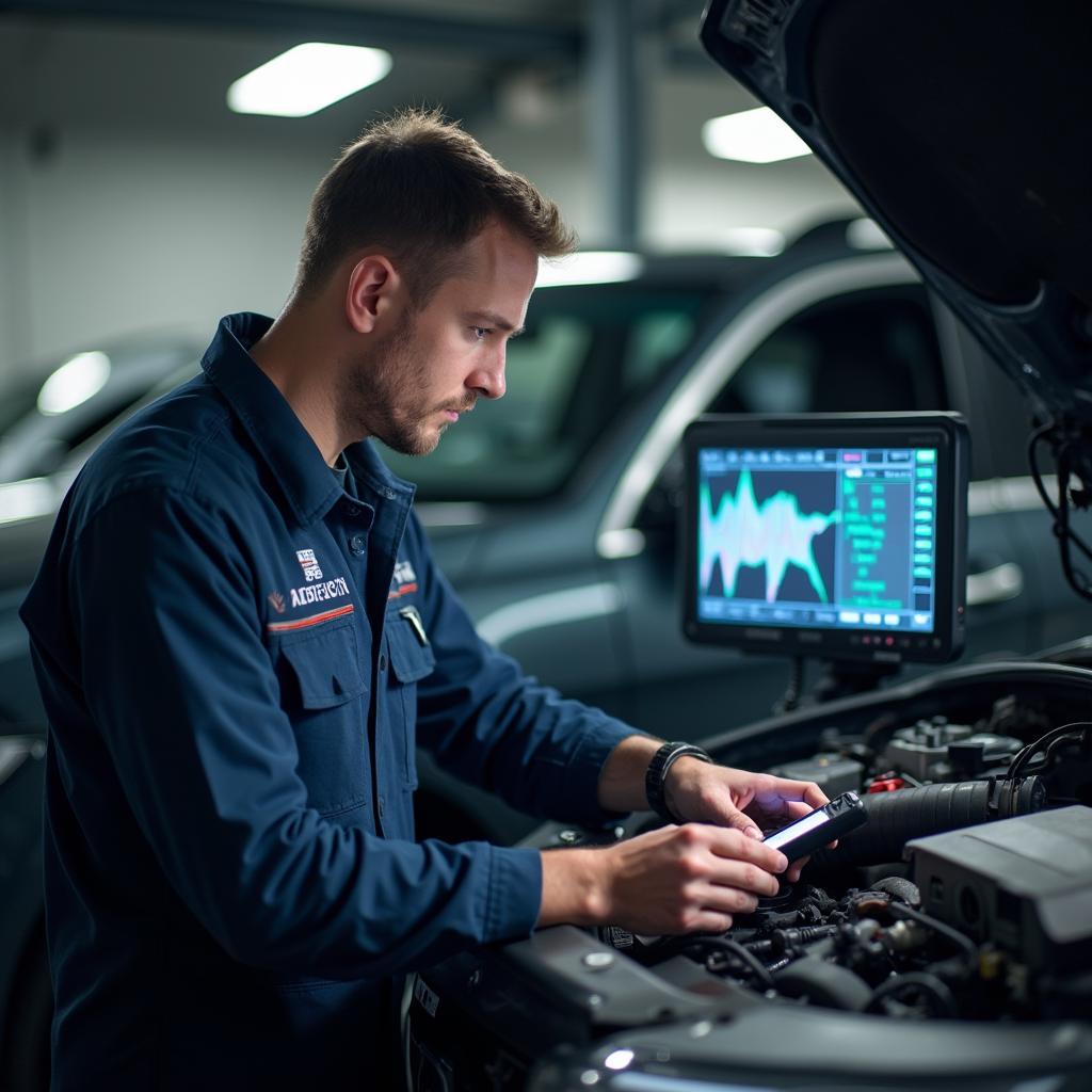 Skilled Technician Diagnosing a Vehicle