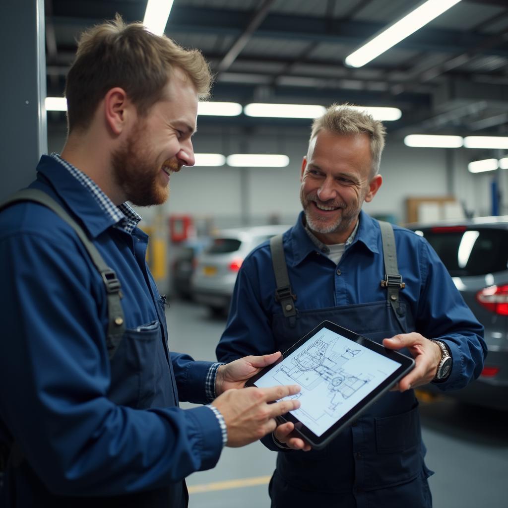 Auto Service Technician Explaining Repairs to a Customer