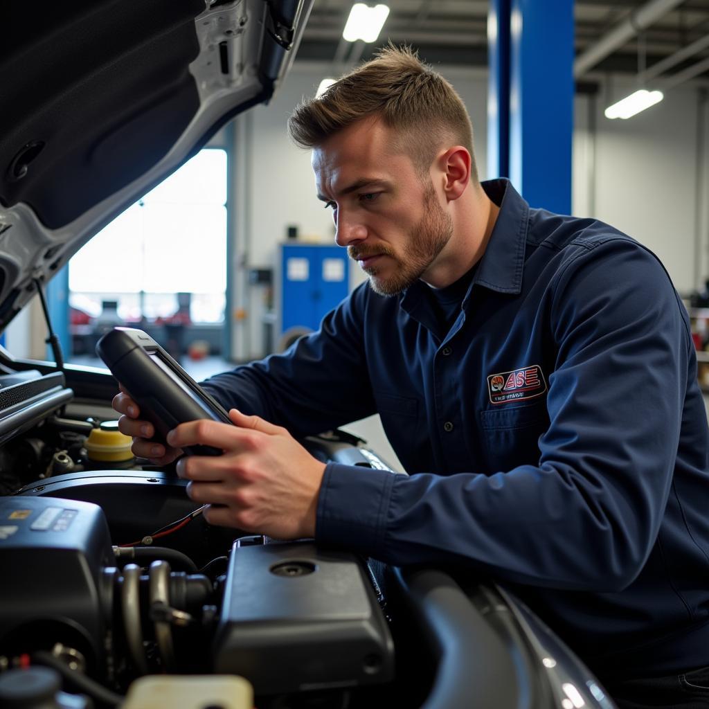 ASE Certified Technician Inspecting Vehicle in Ft Dodge