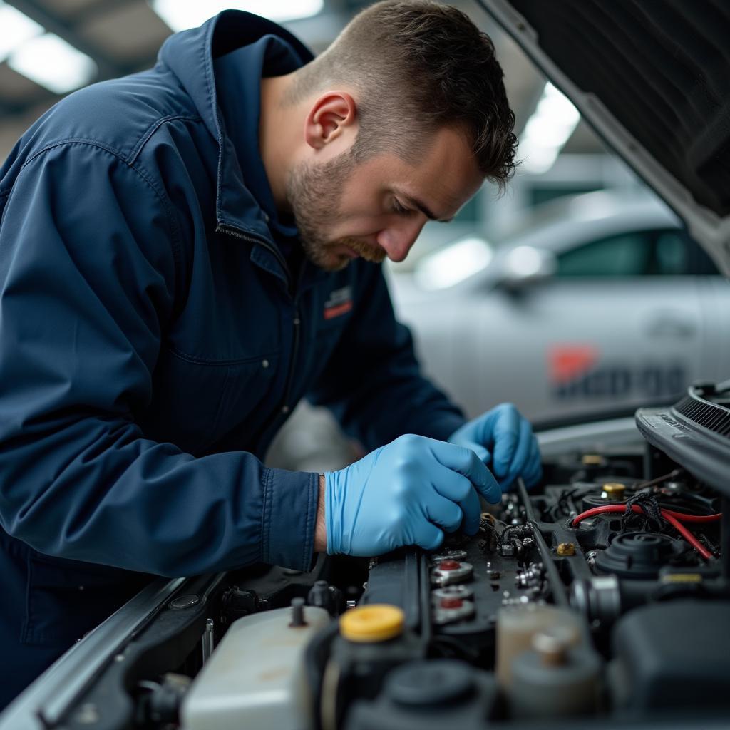 Auto Service Technician Inspecting Car Parts