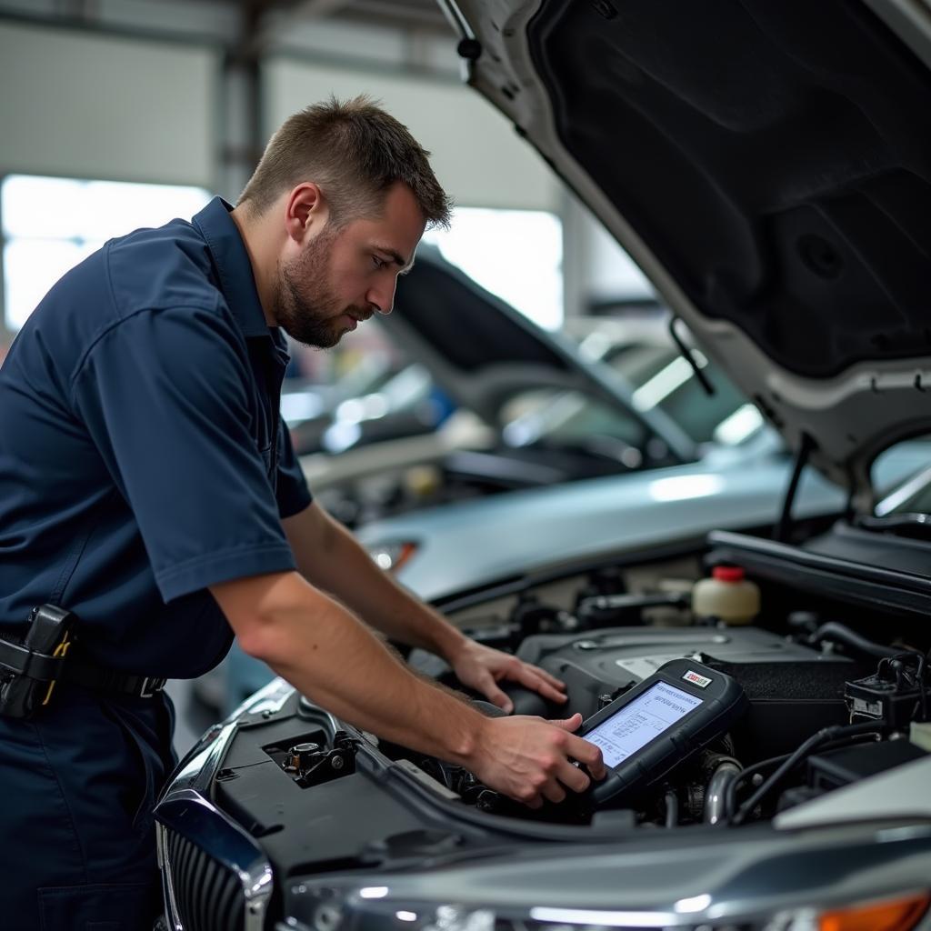 Experienced car mechanic inspecting a vehicle in Kedzie