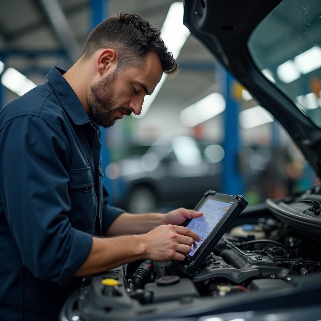 Auto Service Technician Performing Vehicle Inspection