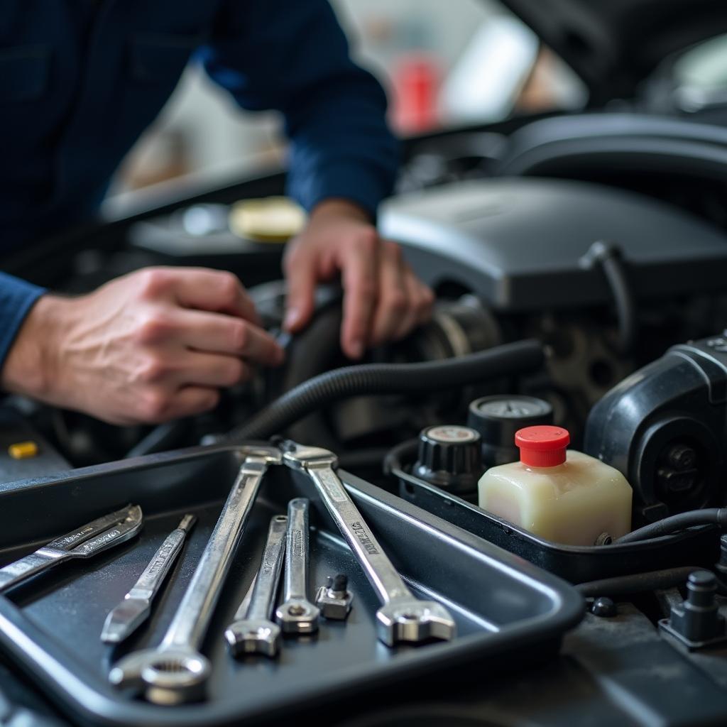 Auto Service Technician Working on Car