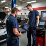 Skilled Auto Service Technicians at Work