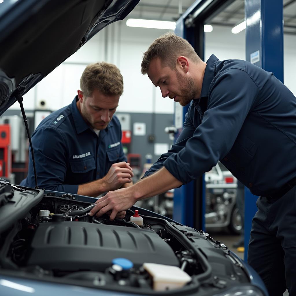 Skilled Technicians Working on a Vehicle