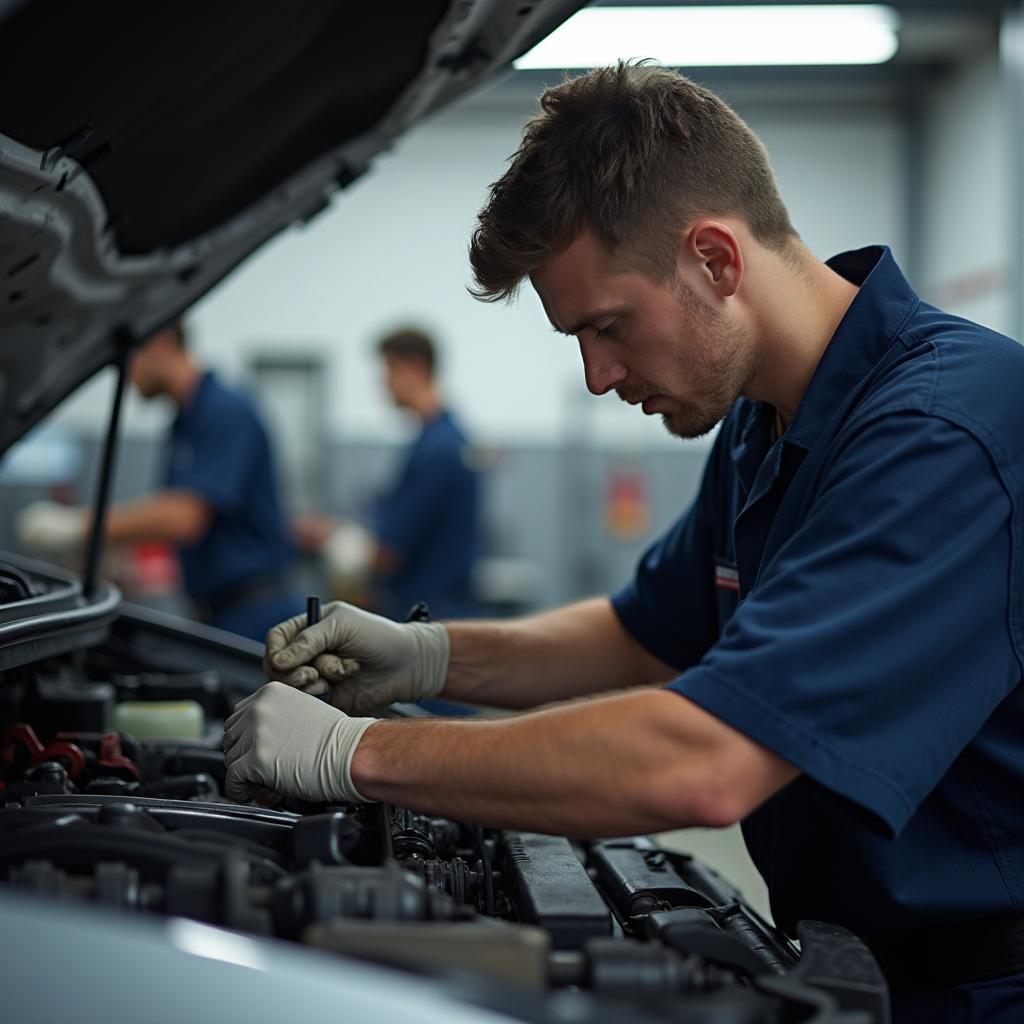 Mechanic Working on a Car at Auto Service Unlimited