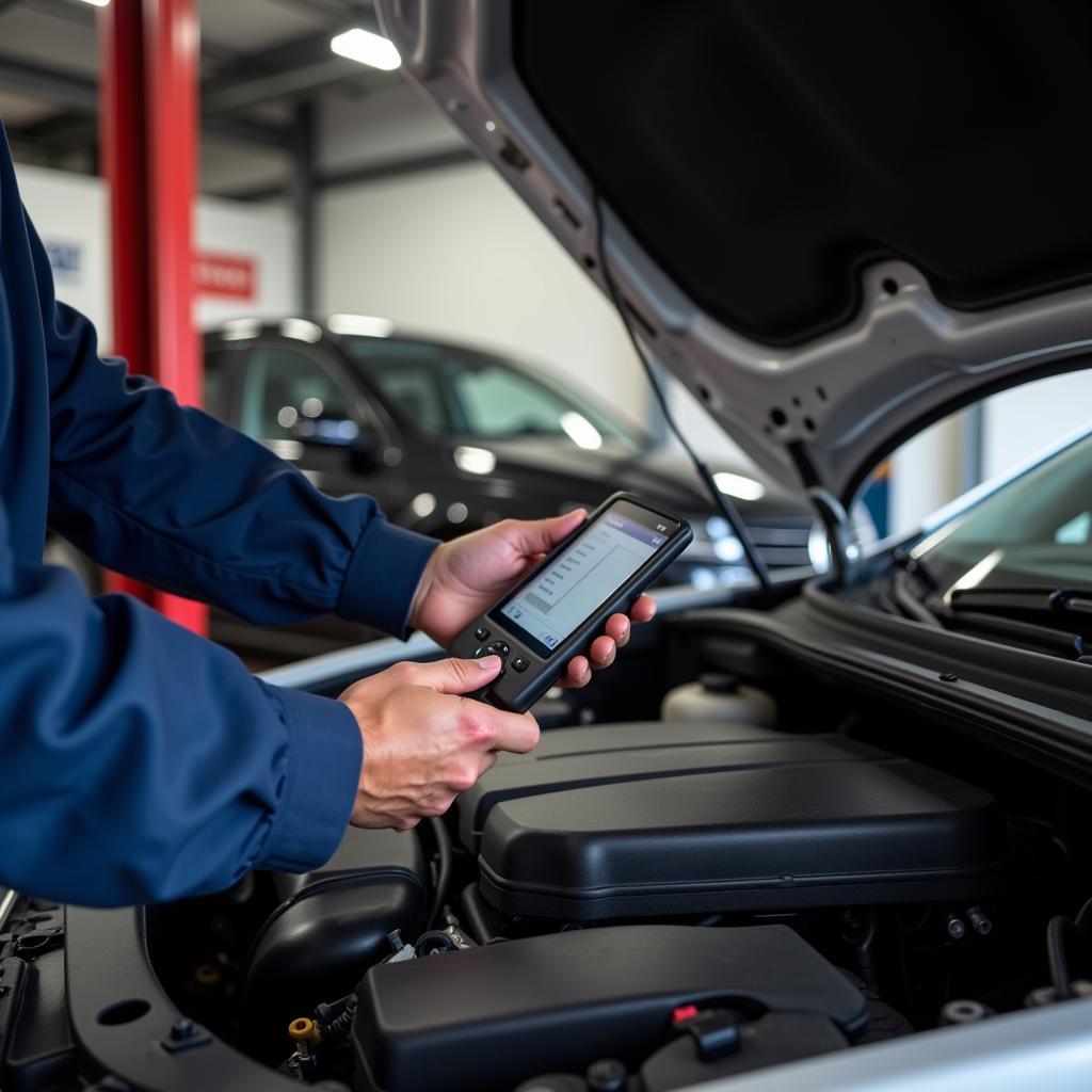 Mechanic inspecting a car in Van Nuys