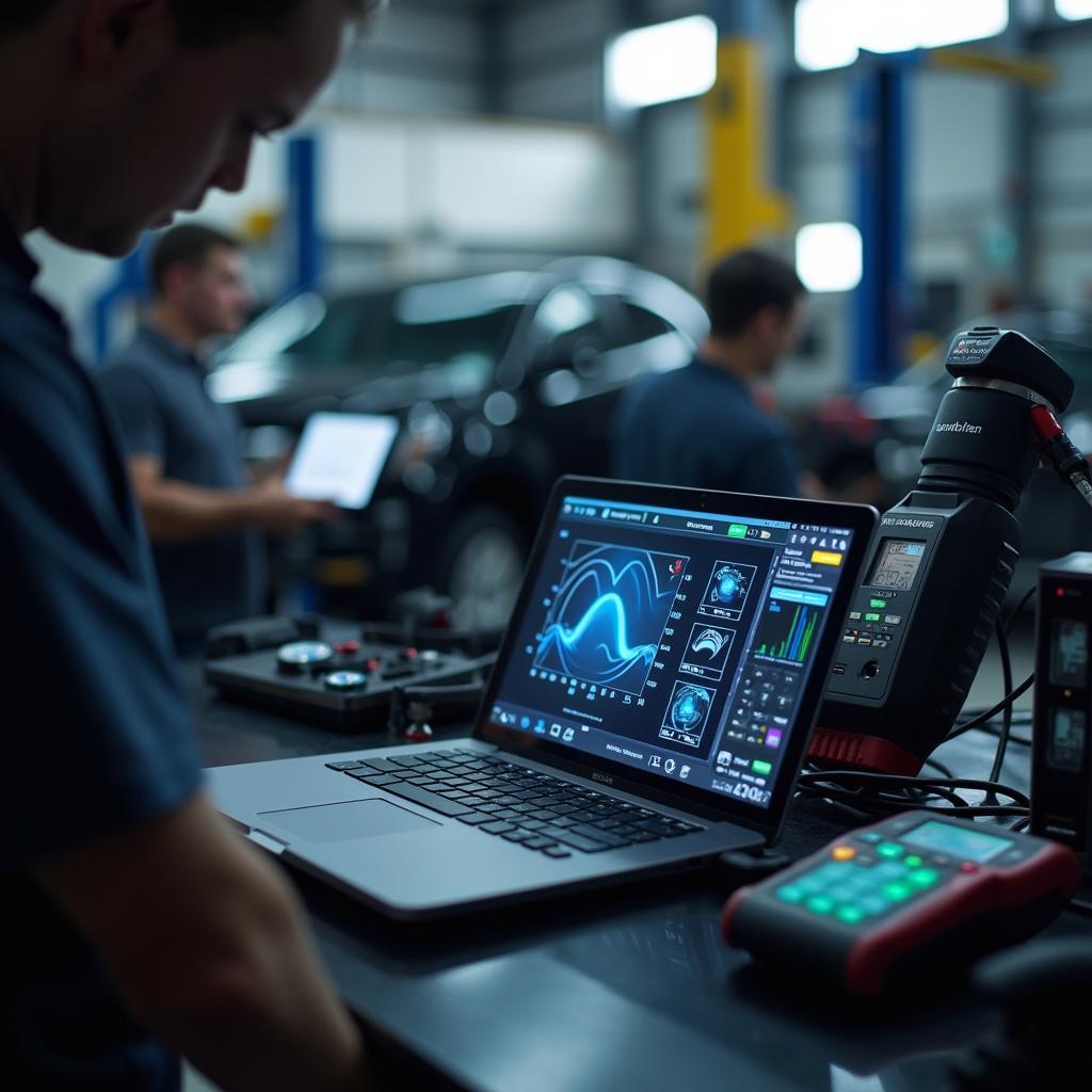 Modern diagnostic tools used in a Villa Park auto service center