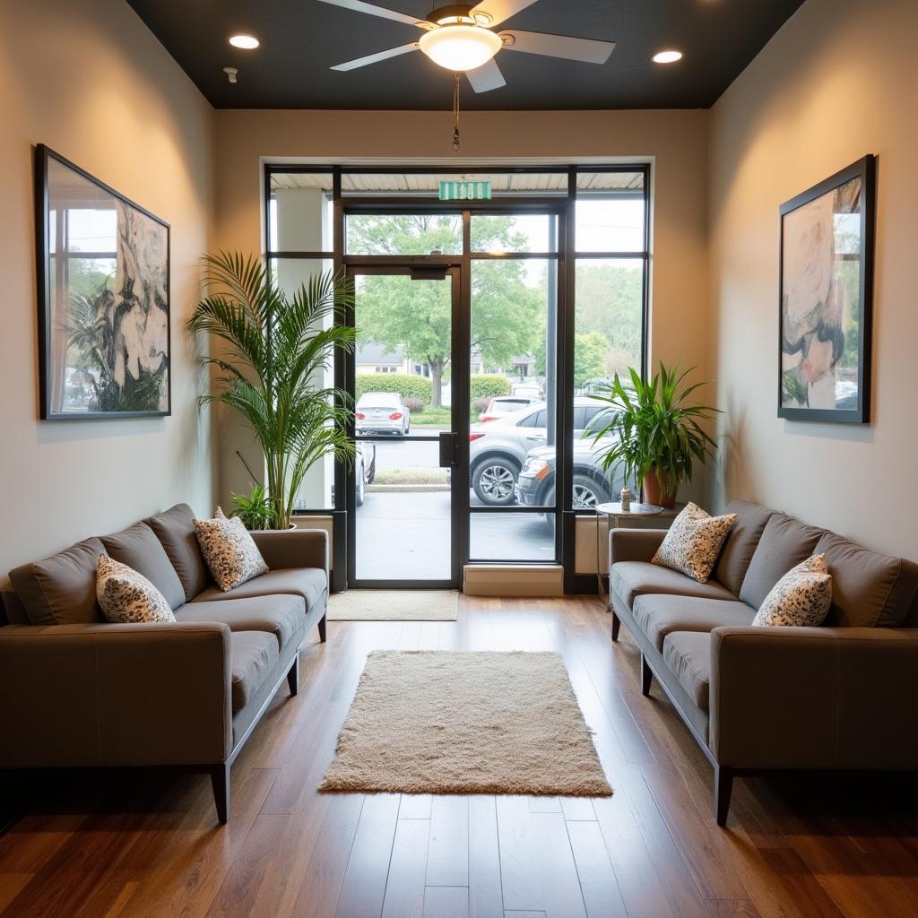 Comfortable and inviting customer waiting area in an auto repair shop in Jackson