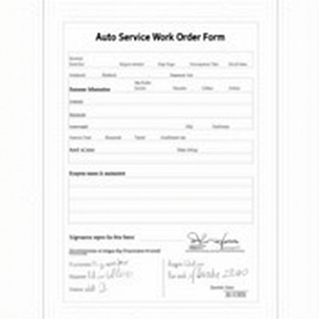 Example Auto Service Work Order Form