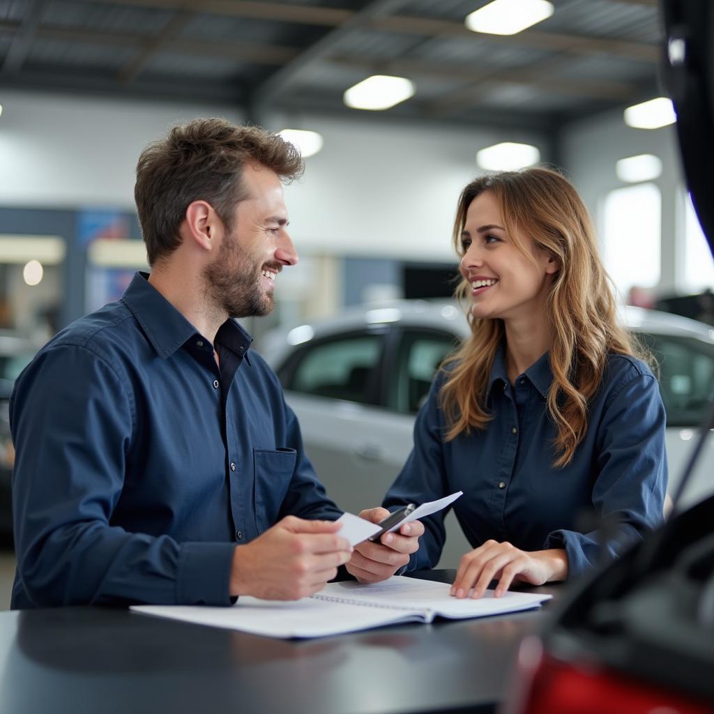 Auto Service Writer Assisting a Customer