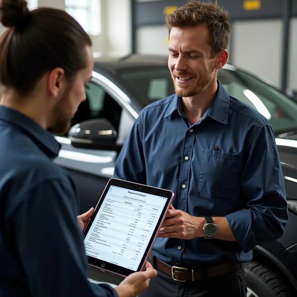 Auto Service Writer Explaining Repair Estimate