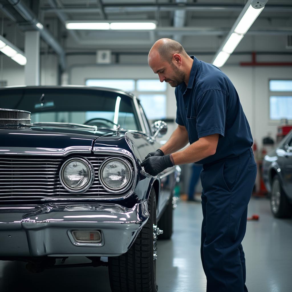 Technicians working on chrome plating in a professional shop