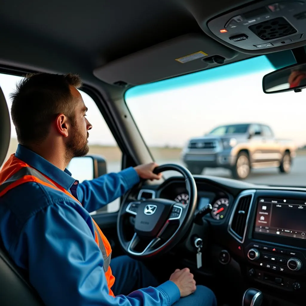 Auto Shuttle Driver Transporting Car