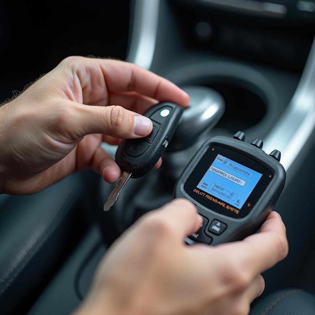 Auto sleutel service technician programming a car key