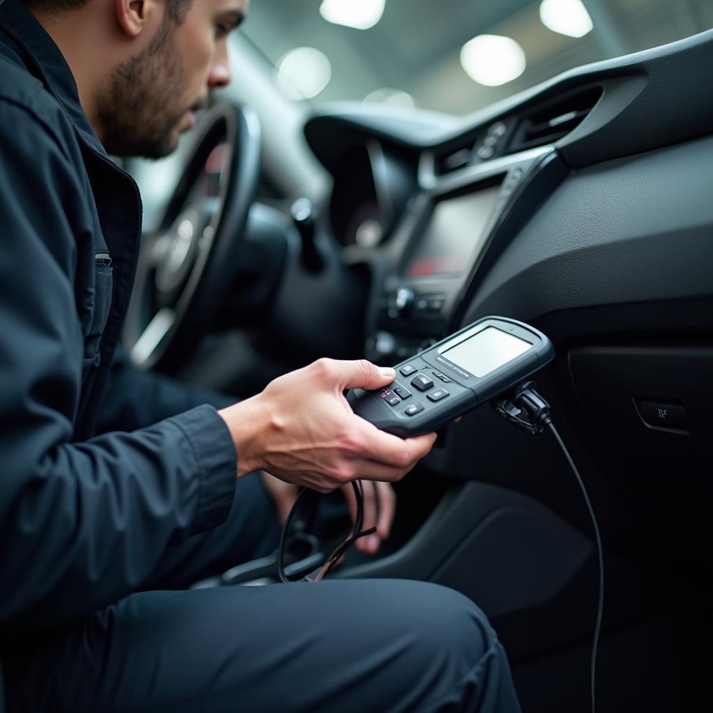 Auto Technician Using Diagnostic Equipment