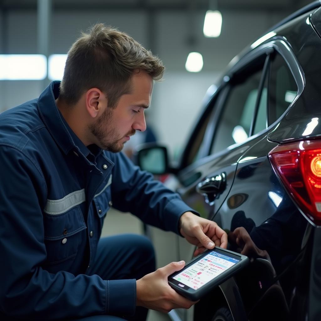 Auto Technician Diagnosing Car Problem