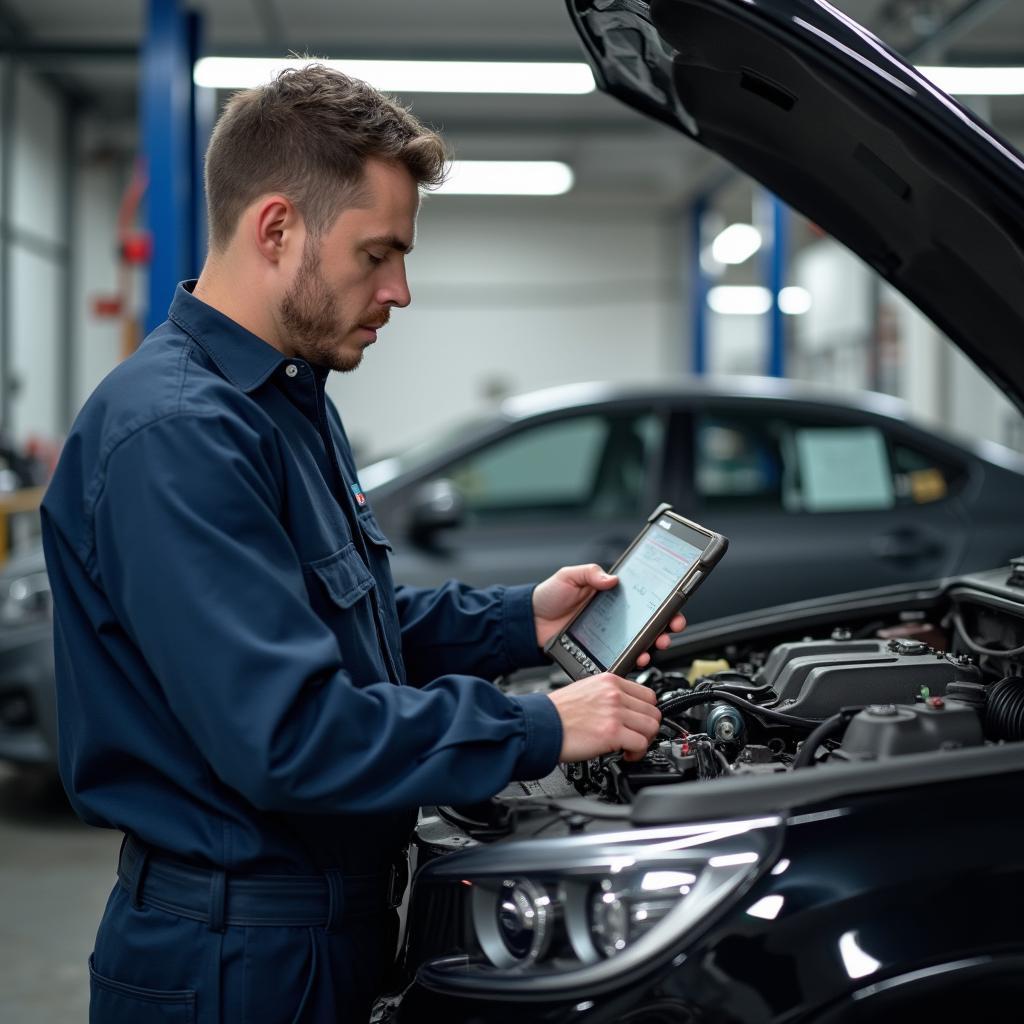 Auto Technician Performing Diagnostics