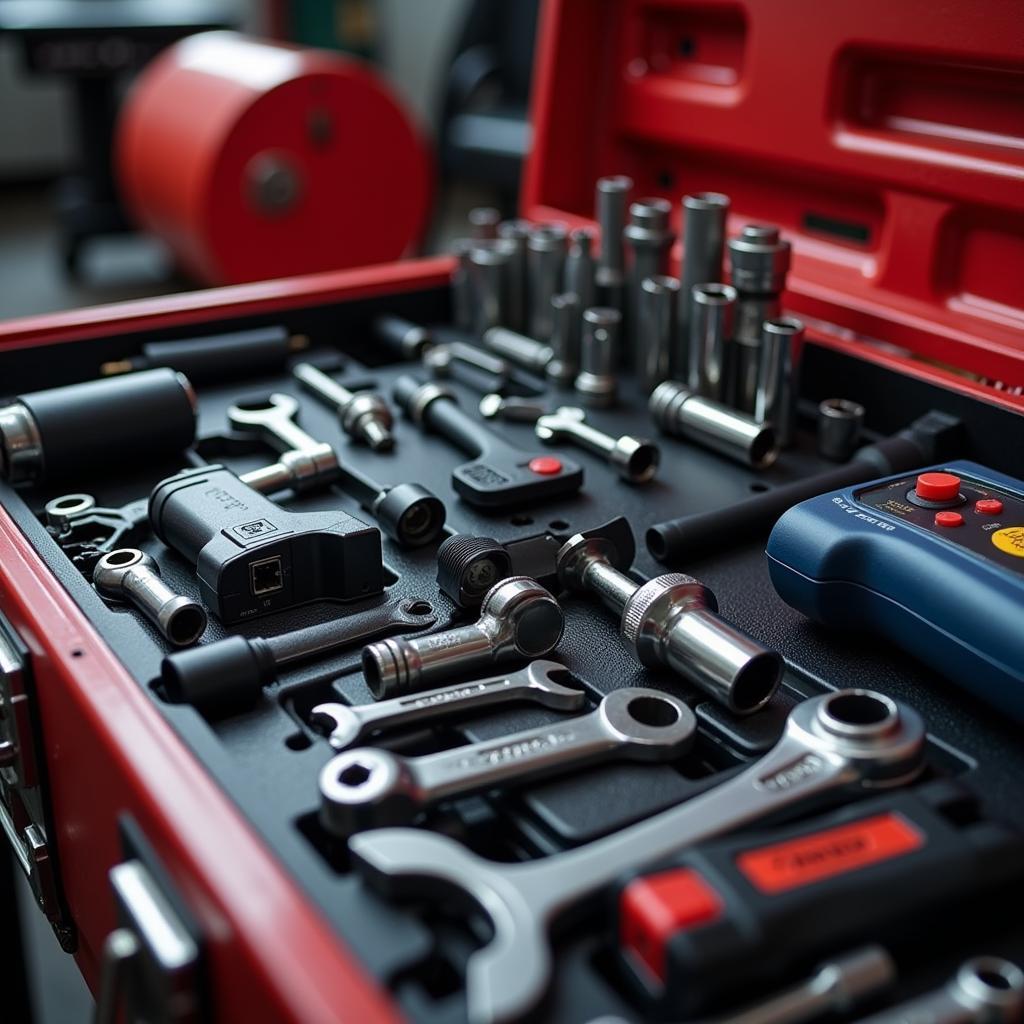 Professional tools used by an auto service technician