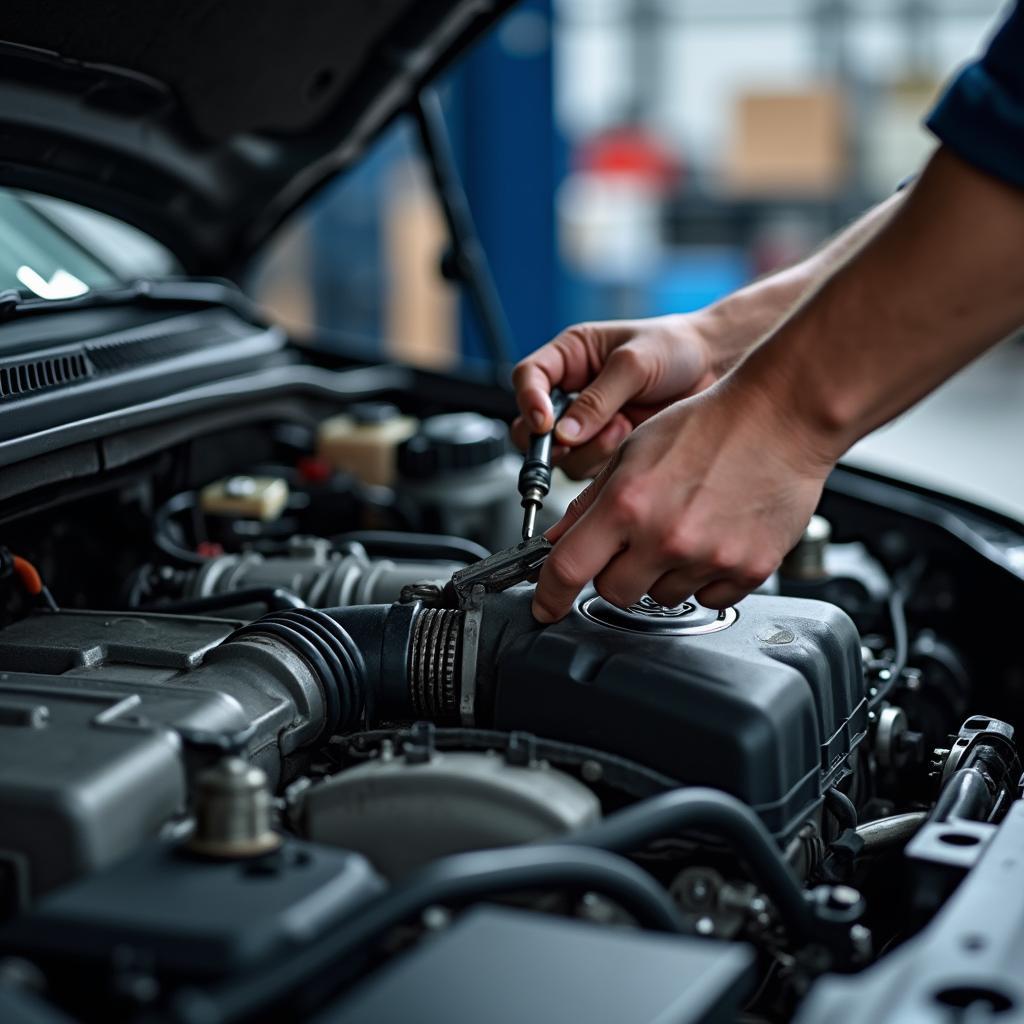 Auto Technician Working on Engine