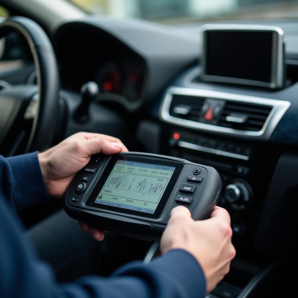 Modern car diagnostic equipment in use at a Hudson MA auto repair shop.