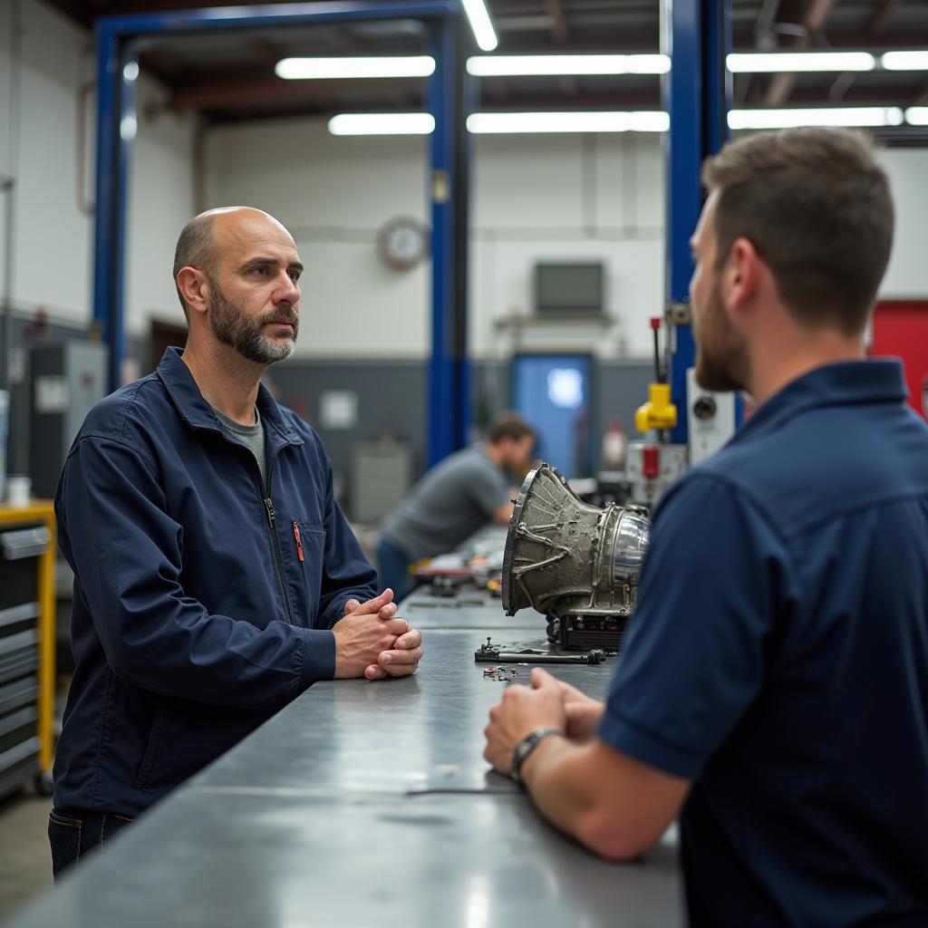  Auto transmission repair shop in Clyde with a customer