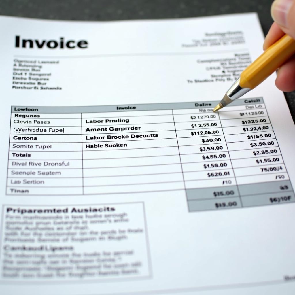 Auto Truck Service Invoice Breakdown