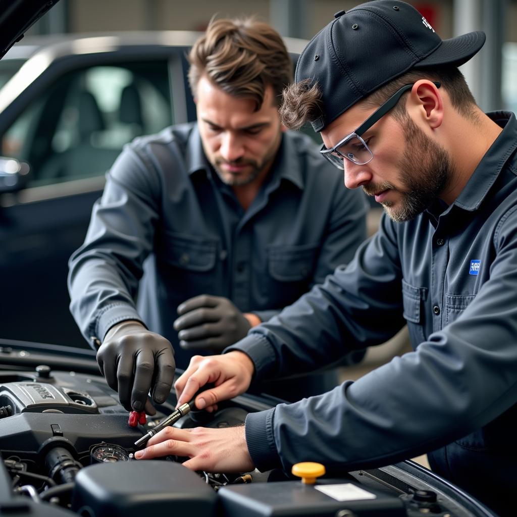 Automotive Technician Working on a Car Engine