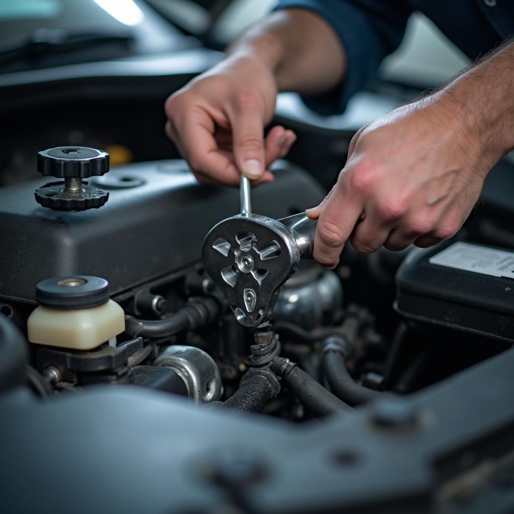 Automotive Technician Working on Engine