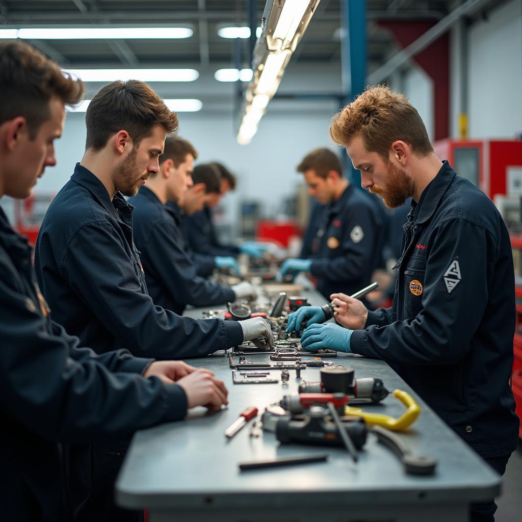 Students Working in an Automotive Technology Classroom