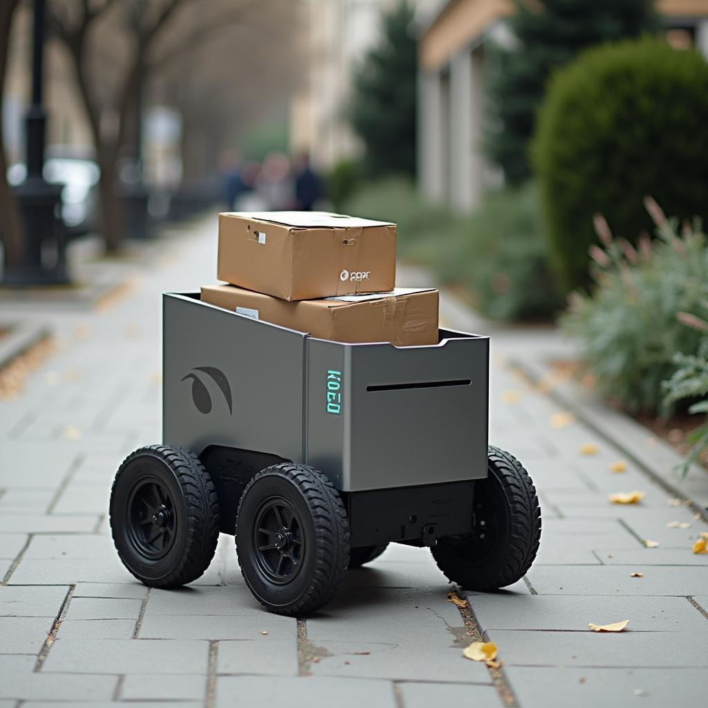 Autonomous delivery robot navigating a sidewalk