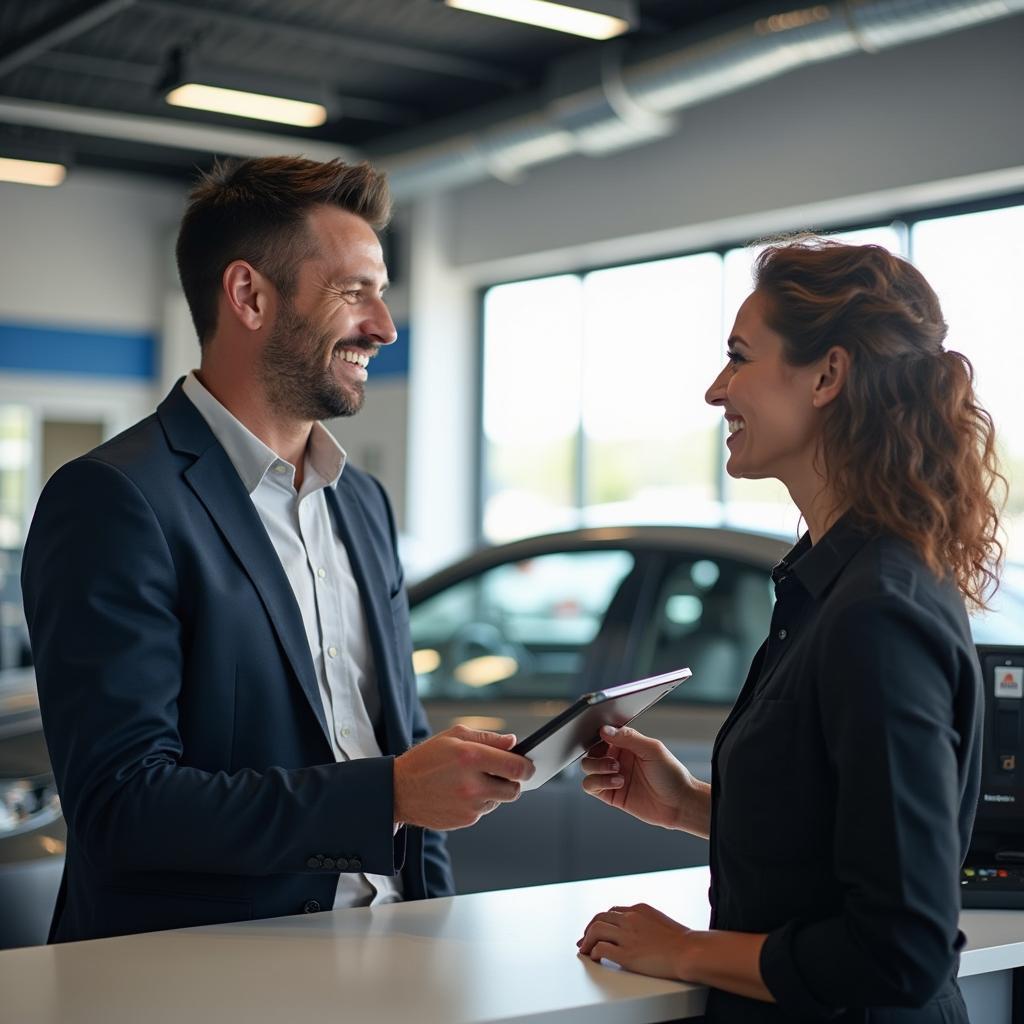 Customer making a payment at an AYT auto service counter